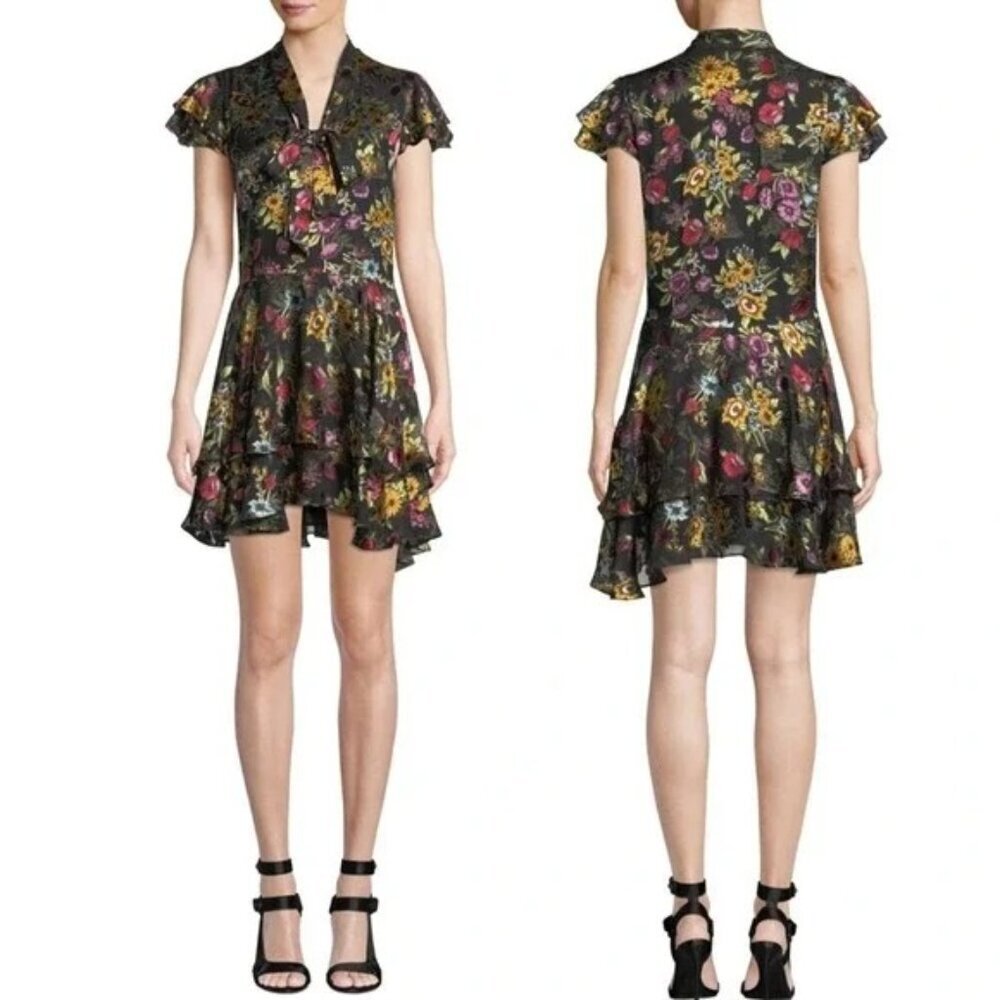 NEW Alice + Olivia Moore Western Floral Tie Neck Layered Dress $440 - Picture 2 of 13